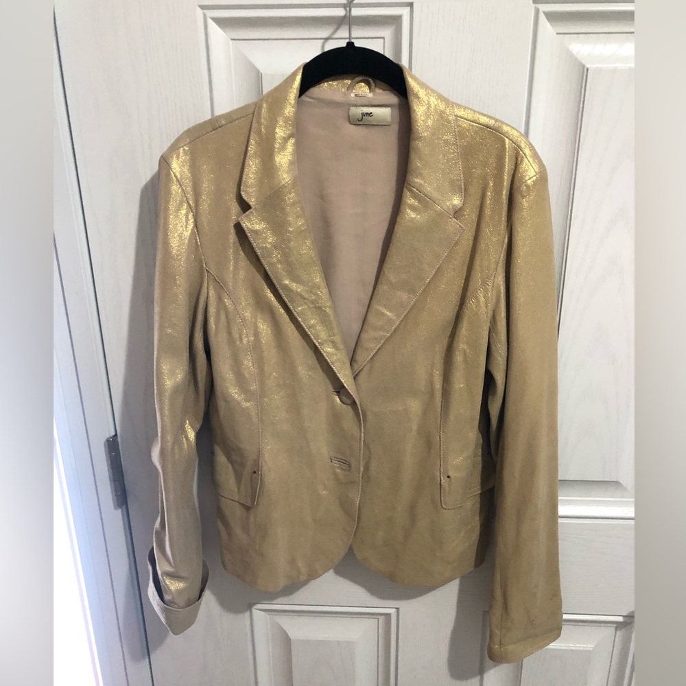 June Leather 2 Button Blazer L In Gold - image 2